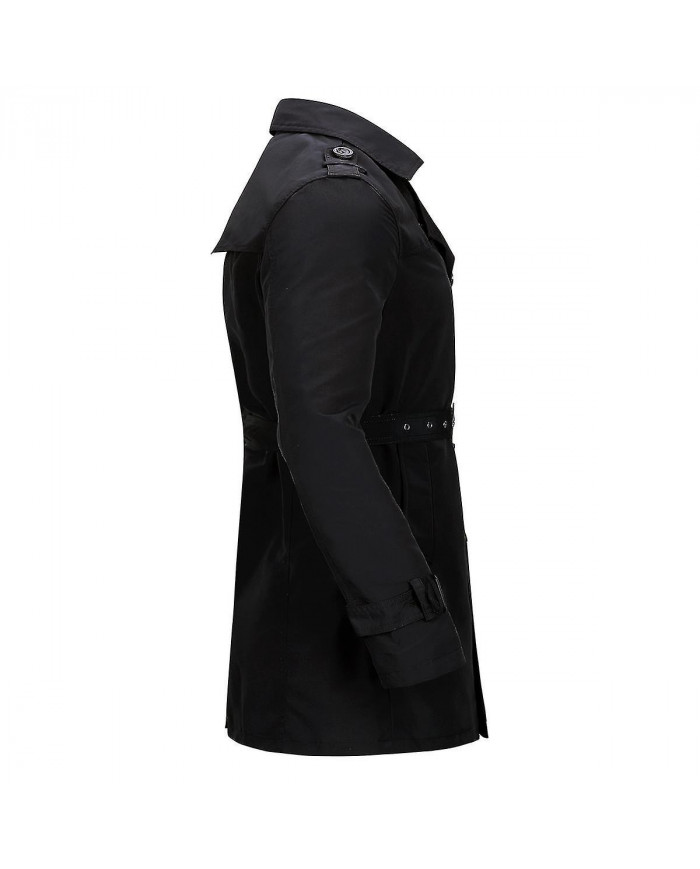Allthemen Mens Double Poitrine Solid Lapel Trench Coat