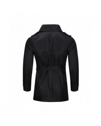Allthemen Mens Double Poitrine Solid Lapel Trench Coat