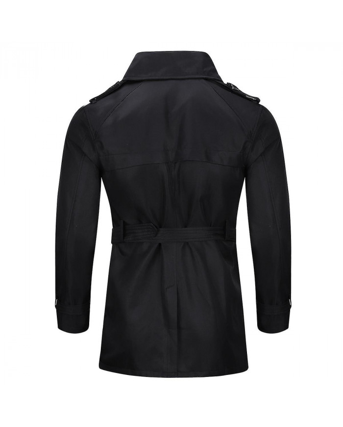 Allthemen Mens Double Poitrine Solid Lapel Trench Coat