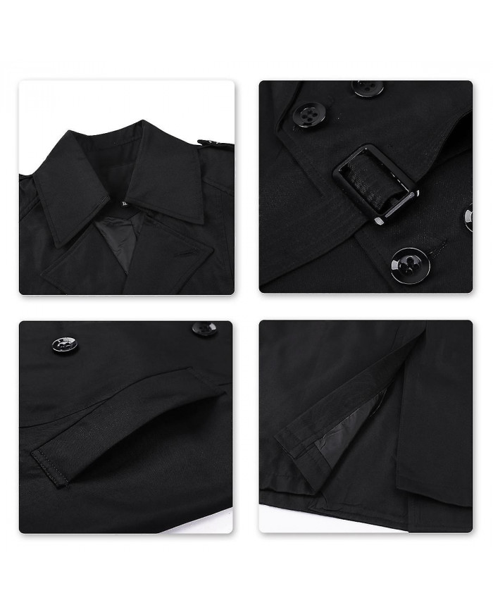 Allthemen Mens Double Poitrine Solid Lapel Trench Coat