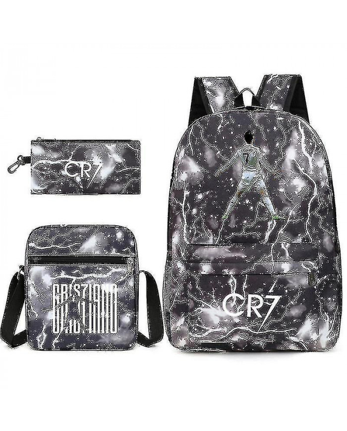 La star du football C Ronaldo Cr7 a imprimé un sac à dos autour du sac à dos trois pièces de l’étudiant.