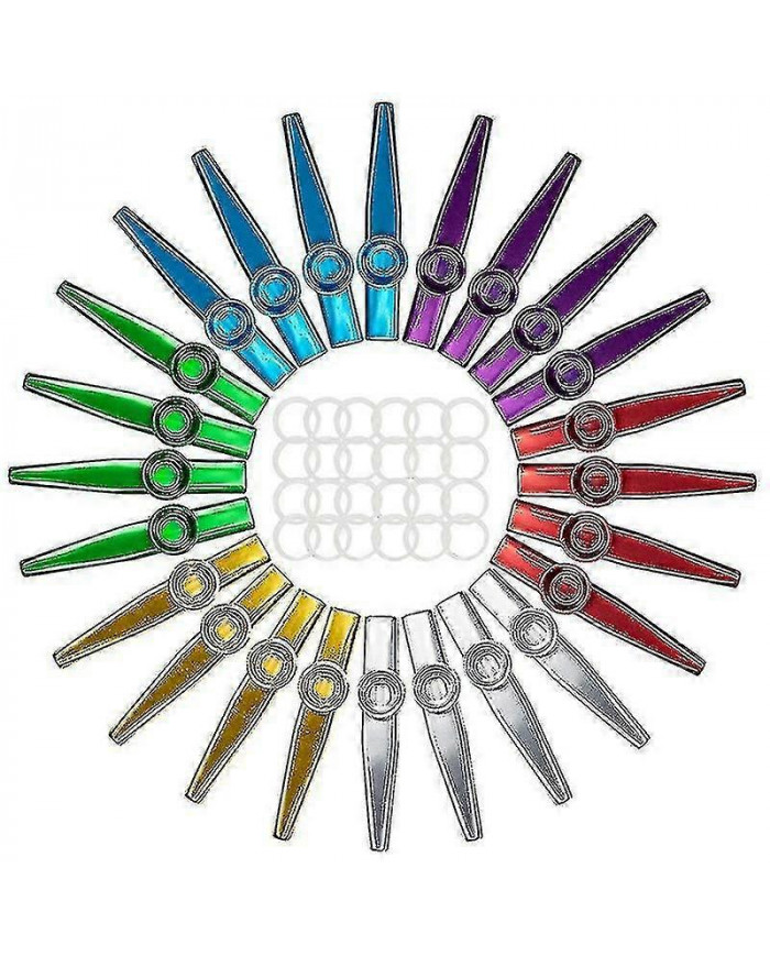 24-pack Kazoos en métal avec 24 Pcs Kazoo Flute Diaphragmes 6 couleurs, bon compagnon pour ukulélé, violon