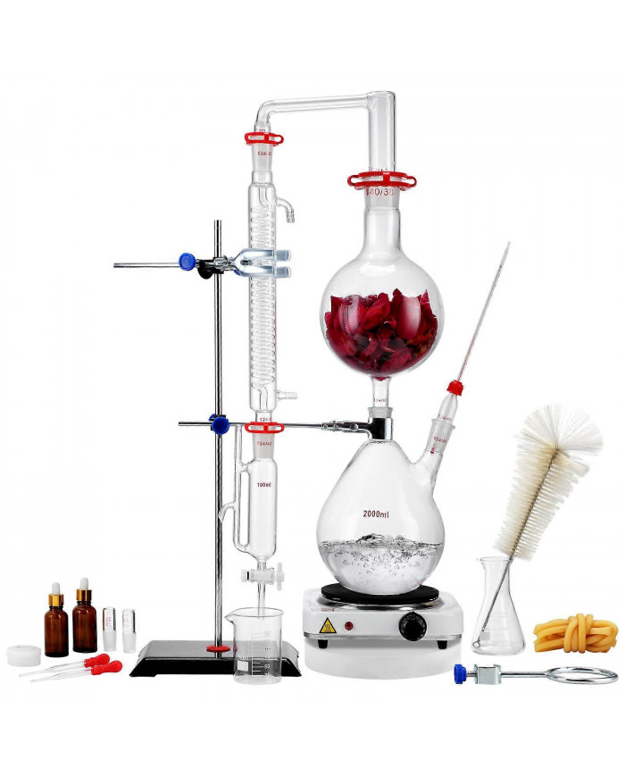 Kit de distillation d’huiles essentielles, appareil de distillation de 2000 ml, kit de distillation de verrerie [...]