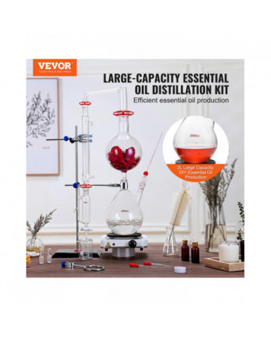 Kit de distillation d’huiles essentielles, appareil de distillation de 2000 ml, kit de distillation de verrerie [...]