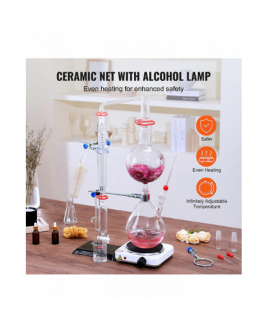 Kit de distillation d’huiles essentielles, appareil de distillation de 2000 ml, kit de distillation de verrerie [...]