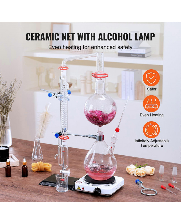 Kit de distillation d’huiles essentielles, appareil de distillation de 2000 ml, kit de distillation de verrerie [...]