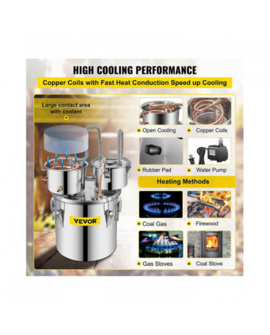 Distiller 5Gal 19L Eau 3 Pots Cuisinière à gaz Chaudière en acier inoxydable