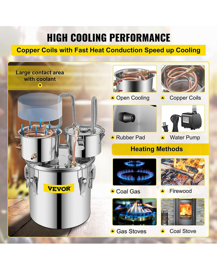 Distiller 5Gal 19L Eau 3 Pots Cuisinière à gaz Chaudière en acier inoxydable