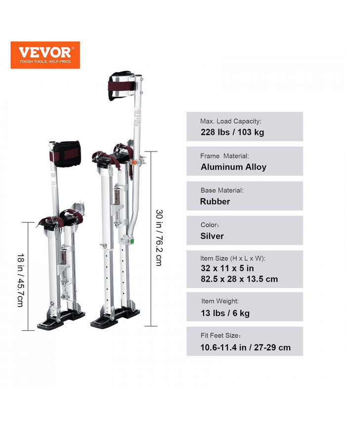 Échasses de cloisons sèches, échasses à outils en aluminium réglables de 18 '' à 30 '' pour la peinture de plaques [...]