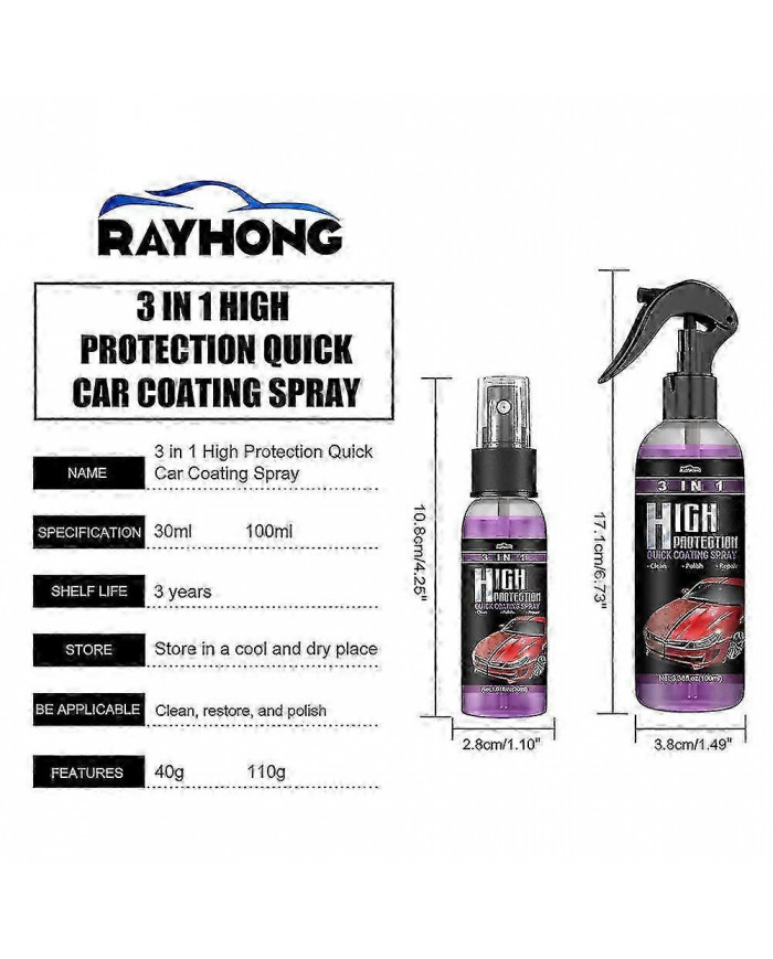 1-5x 3in1 High Protection Quick Car Coat Ceramic Coating Spray Hydrophobic 100ml