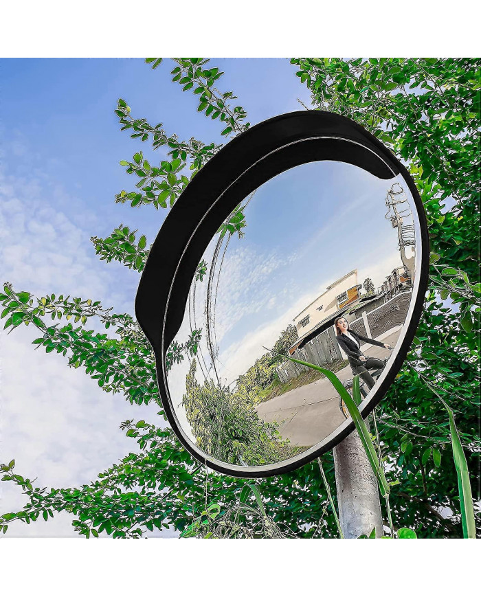 Miroir de circulation 30 cm, Professionnel, Résistant aux intempéries, Robuste, Intérieur et extérieur, Noir