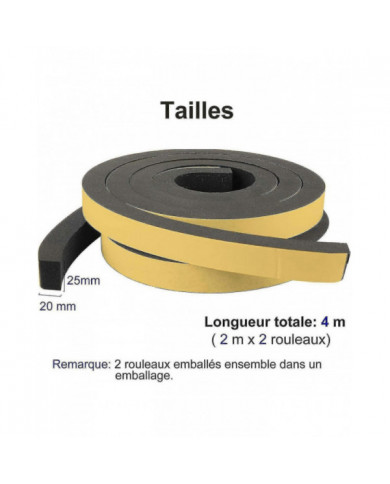 Bande de joint en mousse 2 rouleaux 25mm (w) x20mm (h) x2m (l) joint résistant aux intempéries antichoc anti- [...]