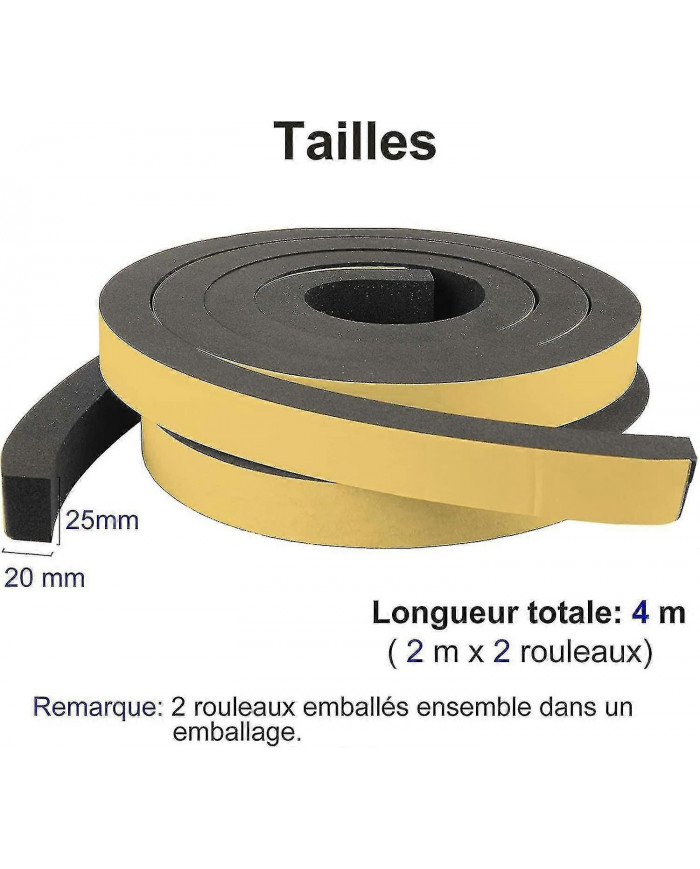 Bande de joint en mousse 2 rouleaux 25mm (w) x20mm (h) x2m (l) joint résistant aux intempéries antichoc anti- [...]