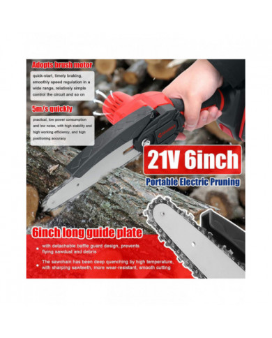 21V 6 pouces Portable Électrique Scies D’élagage Petit Bois Fendage Tronçonneuse Brosse Moteur Une Main Woodwo
