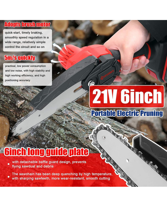 21V 6 pouces Portable Électrique Scies D’élagage Petit Bois Fendage Tronçonneuse Brosse Moteur Une Main Woodwo