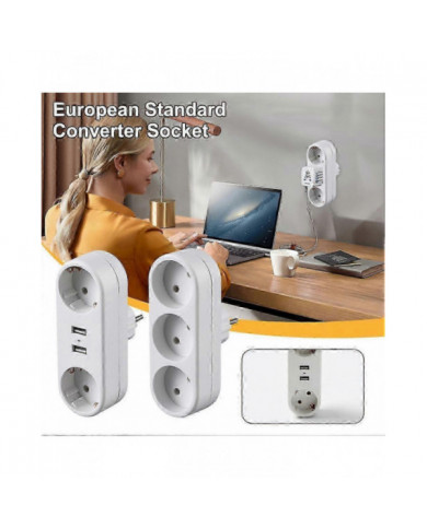 EU Ground Wall Socket Adapter Plug Extension Power Outlet Converter 3500W