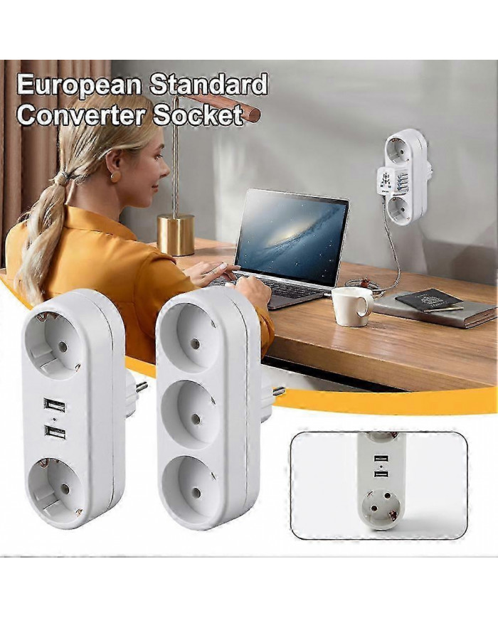 EU Ground Wall Socket Adapter Plug Extension Power Outlet Converter 3500W