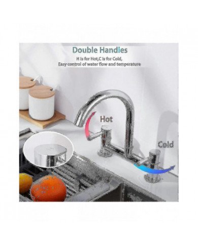 Robinet mélangeur d’évier de cuisine, robinet de mélangeur de cuisine à 2 trous, pont à double levier