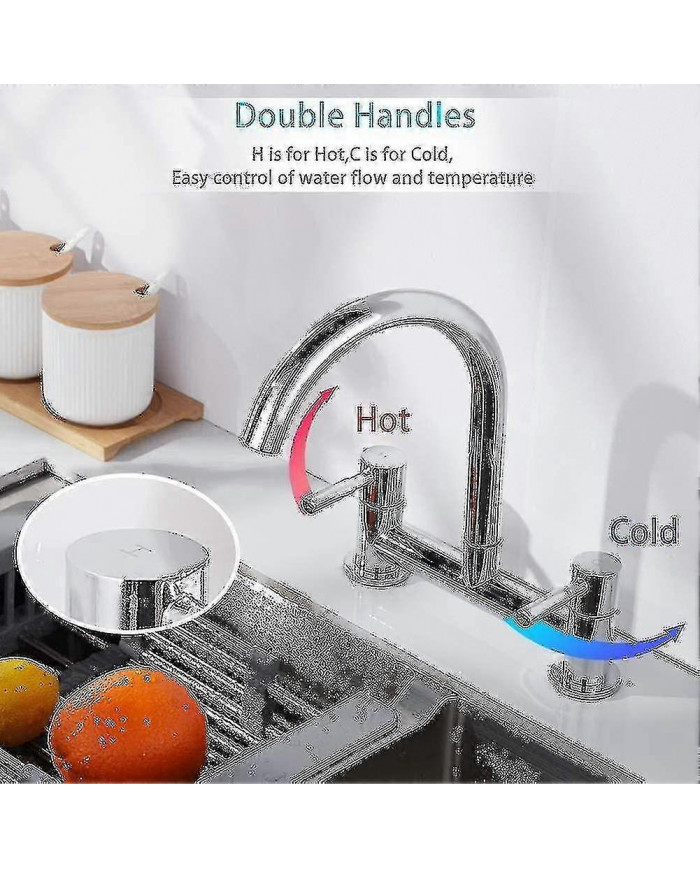 Robinet mélangeur d’évier de cuisine, robinet de mélangeur de cuisine à 2 trous, pont à double levier