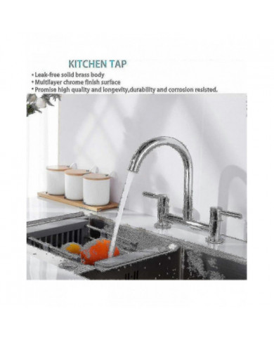 Robinet mélangeur d’évier de cuisine, robinet de mélangeur de cuisine à 2 trous, pont à double levier