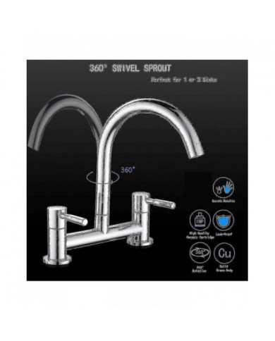 Robinet mélangeur d’évier de cuisine, robinet de mélangeur de cuisine à 2 trous, pont à double levier