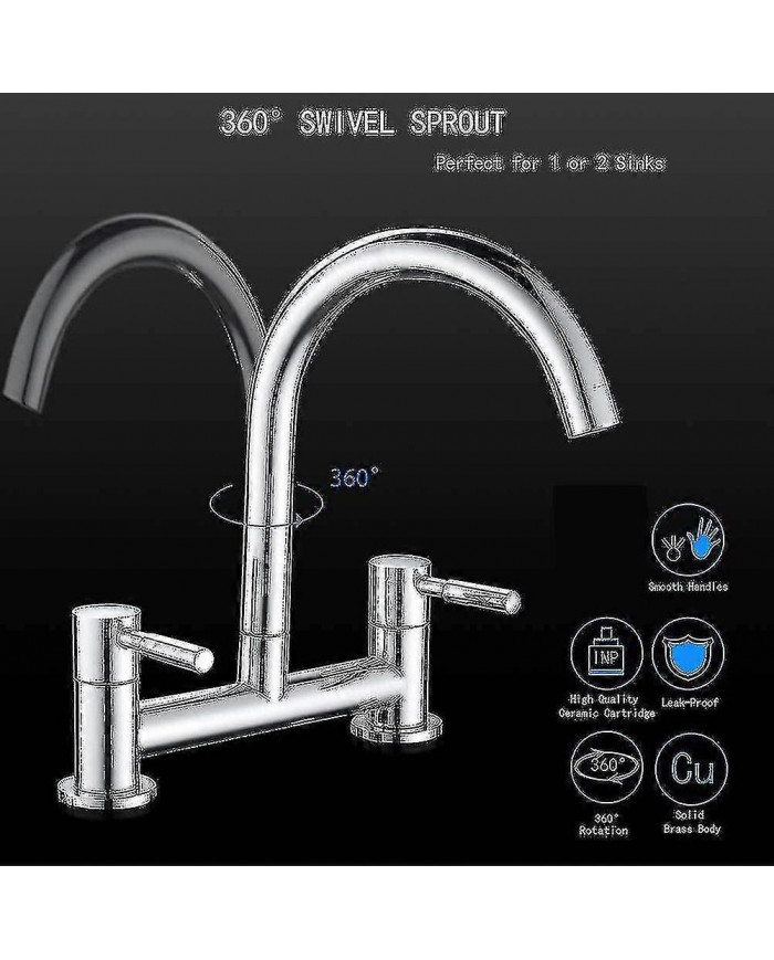 Robinet mélangeur d’évier de cuisine, robinet de mélangeur de cuisine à 2 trous, pont à double levier