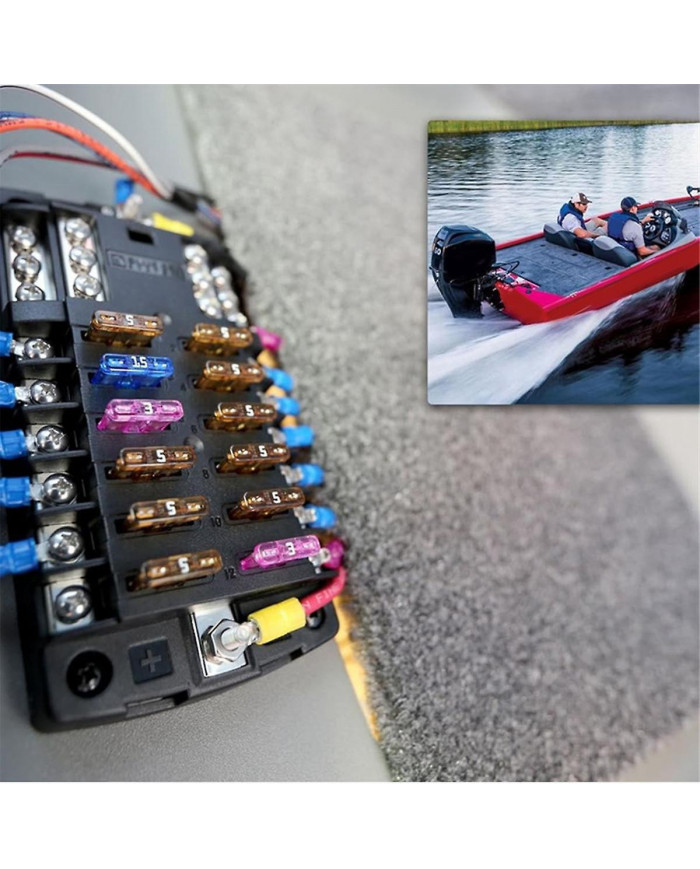 Car Boat Fuse Box Holder 5026 Blade Fuse Block 32V100A 12 Circuit with Ground and Cover