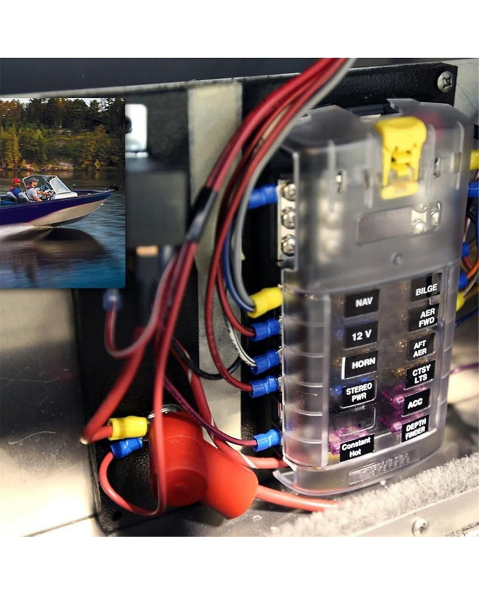 Car Boat Fuse Box Holder 5026 Blade Fuse Block 32V100A 12 Circuit with Ground and Cover