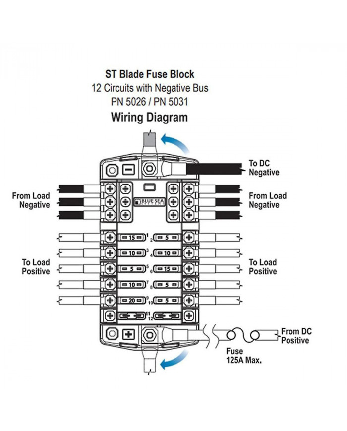 Car Boat Fuse Box Holder 5026 Blade Fuse Block 32V100A 12 Circuit with Ground and Cover