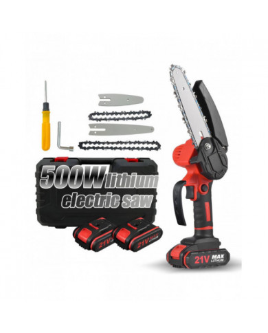 Mini tronçonneuse 4 pouces 6 pouces Tronçonneuse portable avec verrou de sécurité 2 chaînes 21V Batterie rechargeable O
