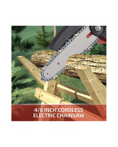 Mini tronçonneuse 4 pouces 6 pouces Tronçonneuse portable avec verrou de sécurité 2 chaînes 21V Batterie rechargeable O