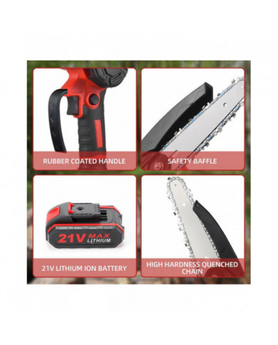 Mini tronçonneuse 4 pouces 6 pouces Tronçonneuse portable avec verrou de sécurité 2 chaînes 21V Batterie rechargeable O