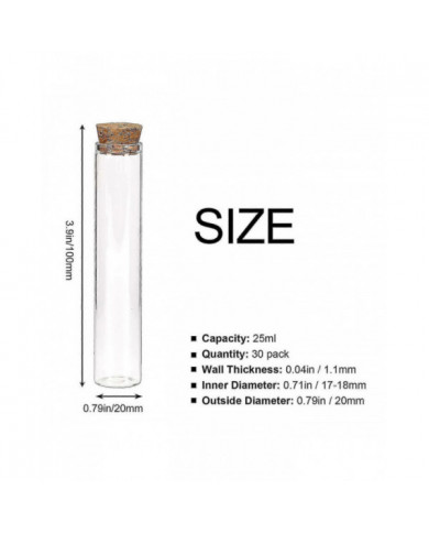 30pcs 25ml Tubes à essai en verre, tubes à essai plats clairs de 20100mm avec bouchons de liège pour les [...]