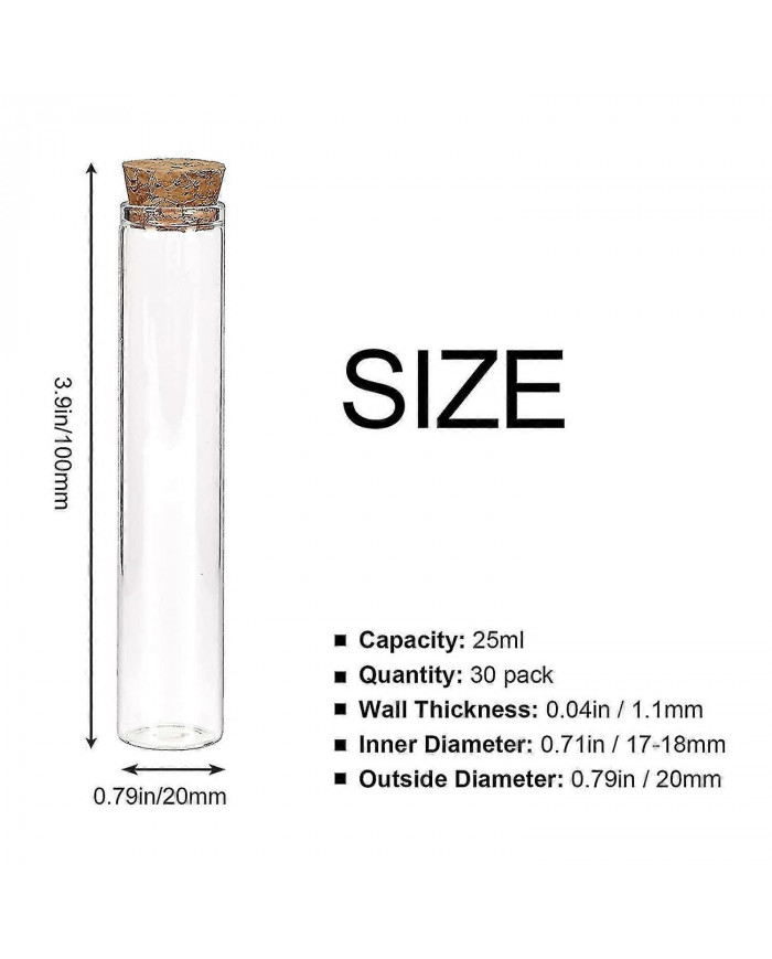 30pcs 25ml Tubes à essai en verre, tubes à essai plats clairs de 20100mm avec bouchons de liège pour les [...]