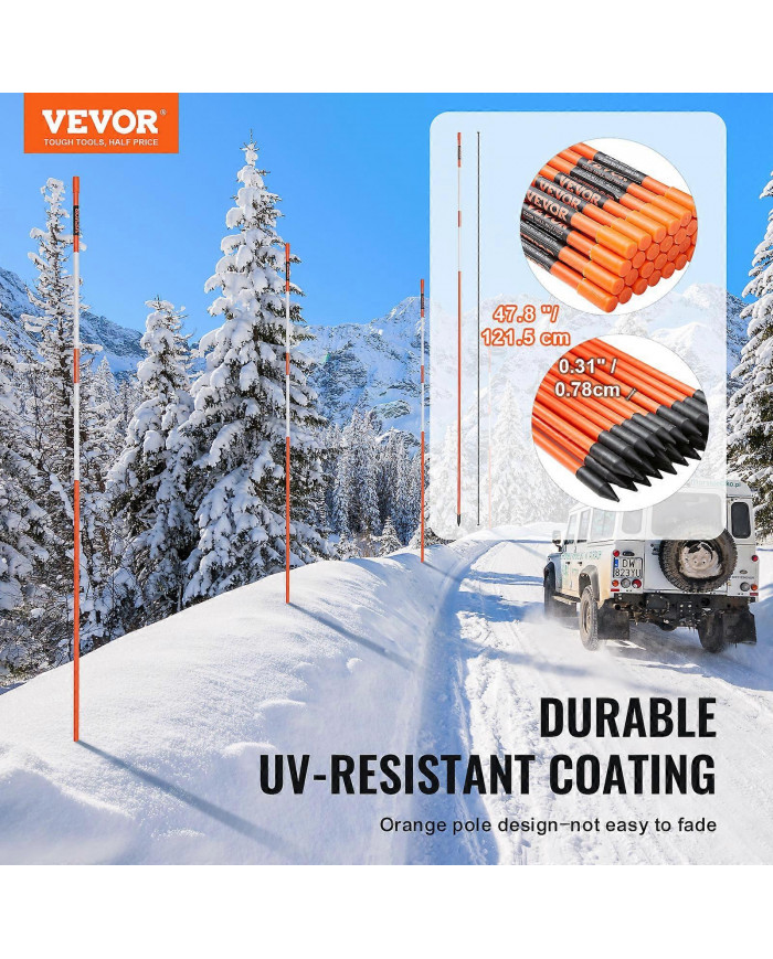 Marqueurs d’allée, 50 PCS 48 pouces, 0,4 pouce de diamètre, poteaux en fibre de verre orange piquets à neige avec [...]