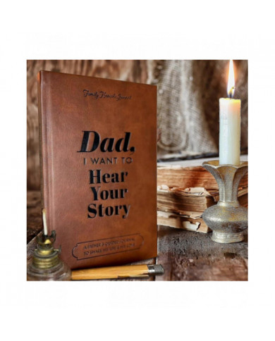 Papa, je veux entendre ton cahier d'histoires, relié enveloppé de cuir, lettrage en feuille d'or noir, cadeau de [...]