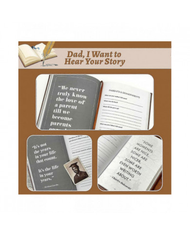 Papa, je veux entendre ton cahier d'histoires, relié enveloppé de cuir, lettrage en feuille d'or noir, cadeau de [...]