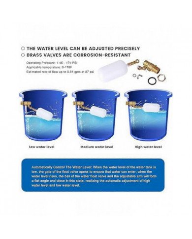 Vanne à flotteur de 1/2 pouce, vanne à flotteur d’eau pour le remplissage automatique de robinet à flotteur [...]
