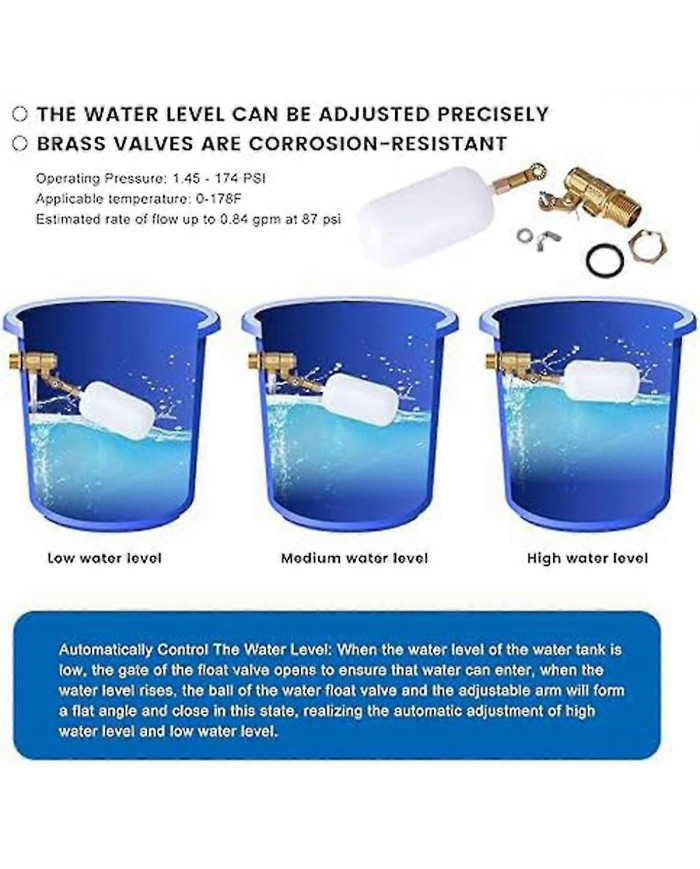 Vanne à flotteur de 1/2 pouce, vanne à flotteur d’eau pour le remplissage automatique de robinet à flotteur [...]