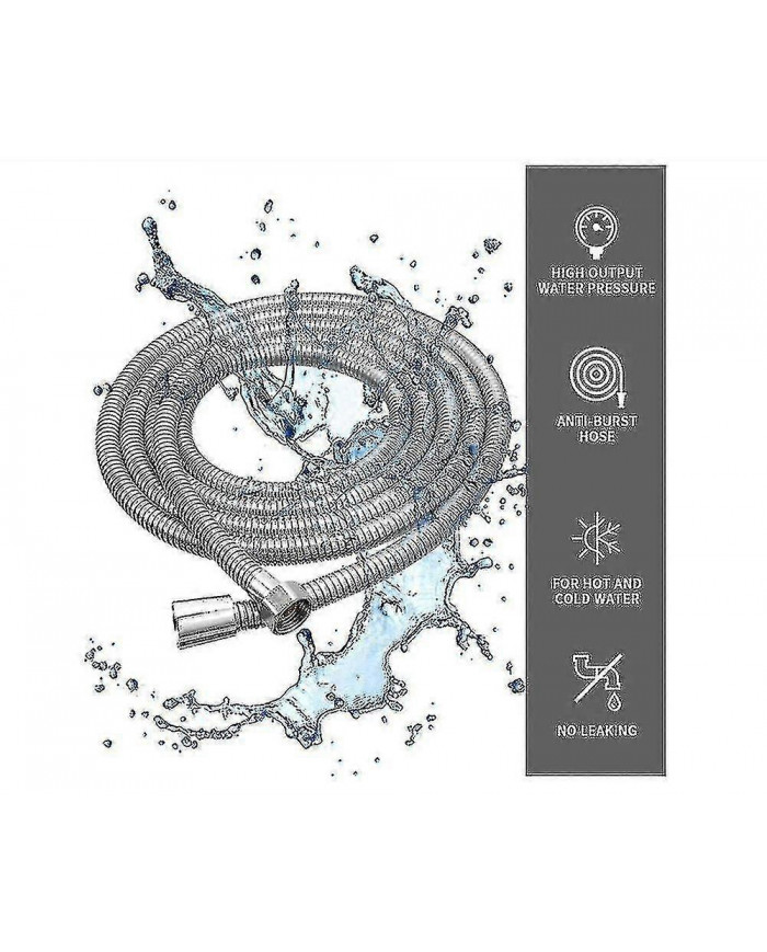 Tuyau de douche 5m extra long tuyau de pomme de douche en acier inoxydable, avec connecteur en laiton massif, [...]