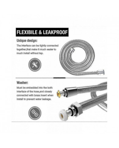 Tuyau de douche 5m extra long tuyau de pomme de douche en acier inoxydable, avec connecteur en laiton massif, [...]
