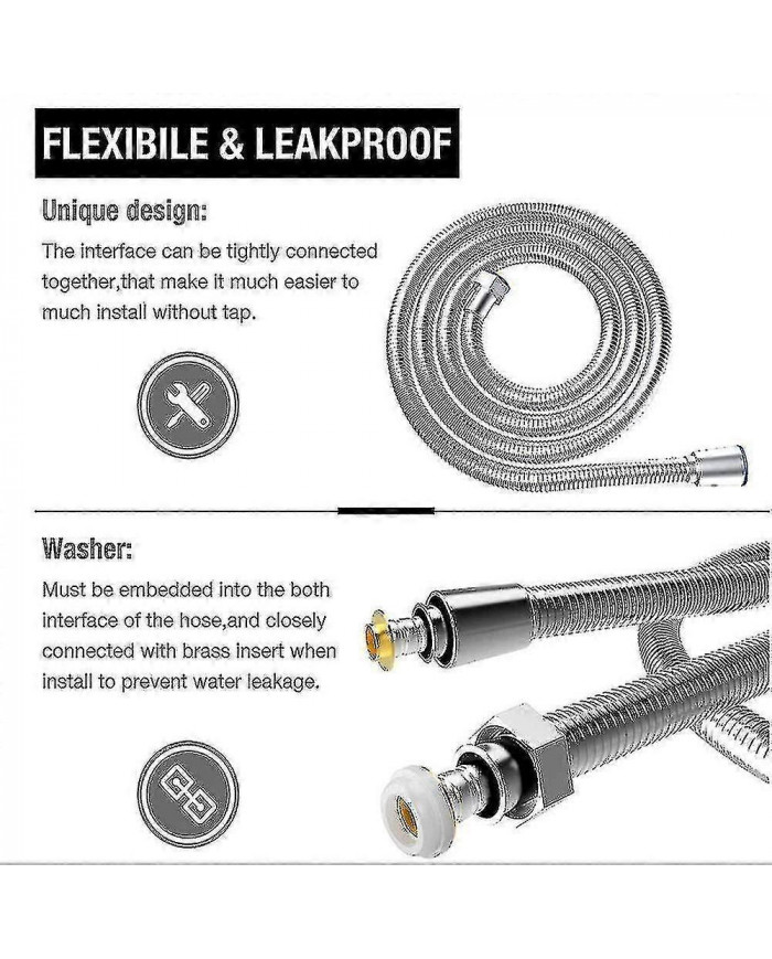 Tuyau de douche 5m extra long tuyau de pomme de douche en acier inoxydable, avec connecteur en laiton massif, [...]