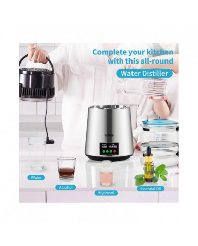 Distillateur d’eau 4L 1L/H Dessalinisateur distillé Affichage du temps et de la température Argent