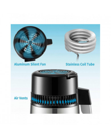 Distillateur d’eau 4L 1L/H Dessalinisateur distillé Affichage du temps et de la température Argent