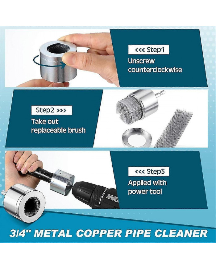 Paquet de 2 nettoyeurs de tuyaux en cuivre métallique avec 2 brosses remplaçables Brosse de nettoyage de tube pour [...]