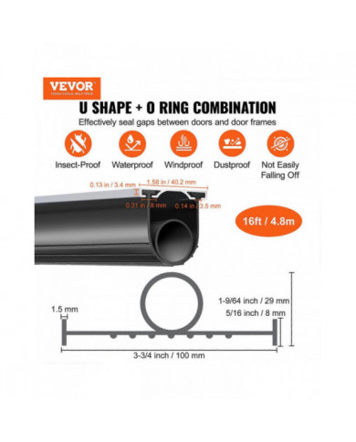 joints de porte de garage en caoutchouc, en forme de U + joint torique combinaison de coupe-froid de porte de garage