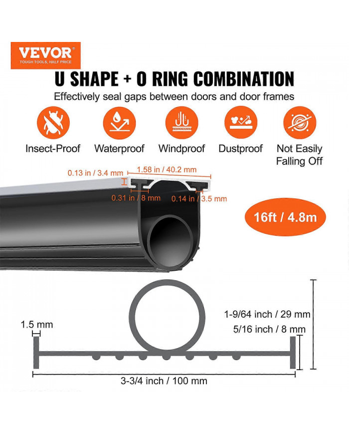 joints de porte de garage en caoutchouc, en forme de U + joint torique combinaison de coupe-froid de porte de garage