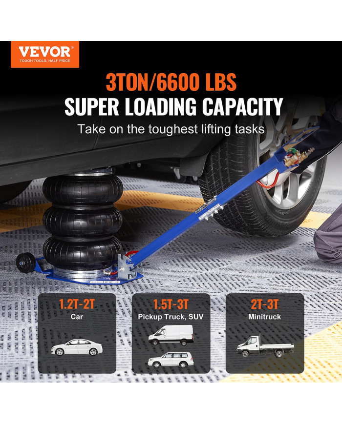 Air Jack, 3 tonnes/6600 lbs Triple sac Air Jack 17.7 », 3-5 S Fast Lifting Pneumatic Jack