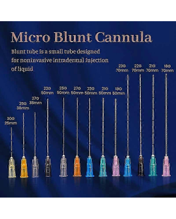 Canule jetable d’usine 22g 50mm 70mm Blunt Fine Micro Corps Piercing Aiguilles Canule Seringue Outil