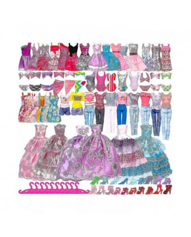 50pcs / set Barbie Poupée Robes Chaussuresbijoux Vêtements Accessoires Habillage Jeu Pour 30cm Poupée - shengX